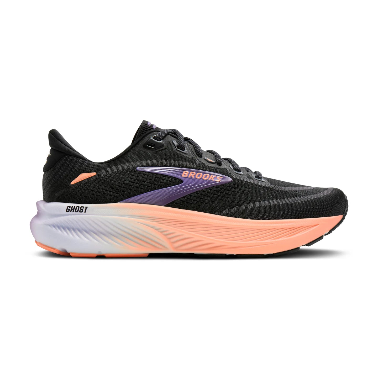 Brooks Womens Trainer Ghost 18 Black/Mulled Grape/Peach
