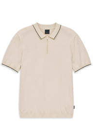 Bugatti men's beige knitted polo shirt with zip