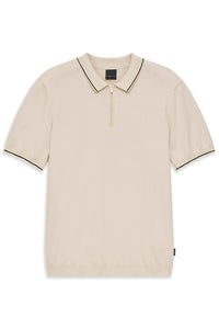 Bugatti men's beige knitted polo shirt with zip