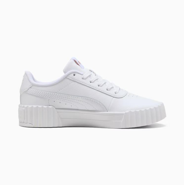 Puma girls' white and silver Carina trainer