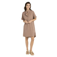 Yaya Womens Dress with short sleeves and polo collar Brownie Brown