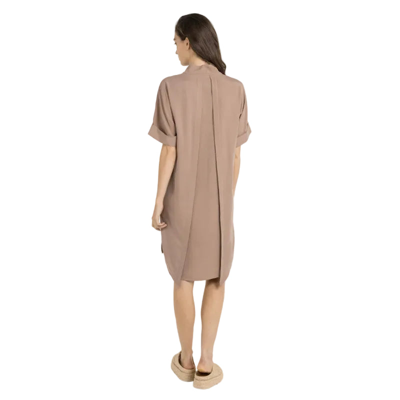 Yaya Womens Dress with short sleeves and polo collar Brownie Brown