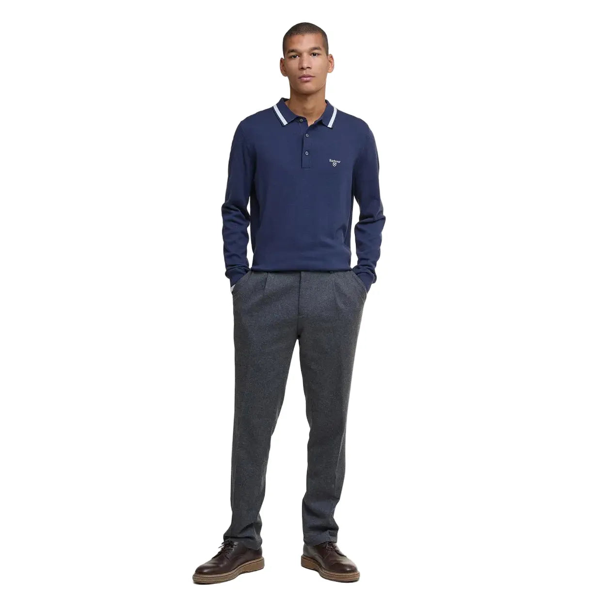 Barbour Mens Polo Shirt Rocton Knitted Navy