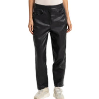Yaya Womens Faux Leather Carrot Fit Trousers 01-309289-609 Hole Black