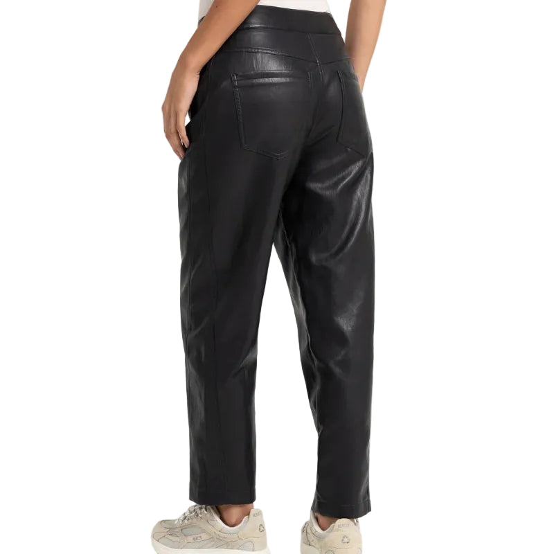 Yaya Womens Faux Leather Carrot Fit Trousers 01-309289-609 Hole Black