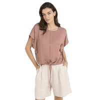 Yaya Womens Flowy top with knot detail and elastic hem Burlwood Pink