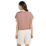 Yaya Womens Flowy top with knot detail and elastic hem Burlwood Pink