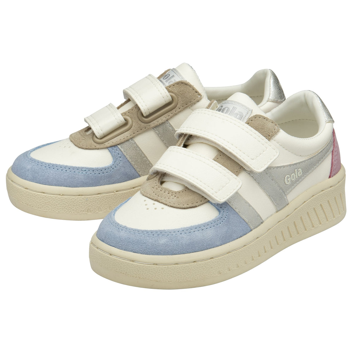 Gola Girls Grandslam Quadrant Strap Trainer Off White/Air/Silver/Candy