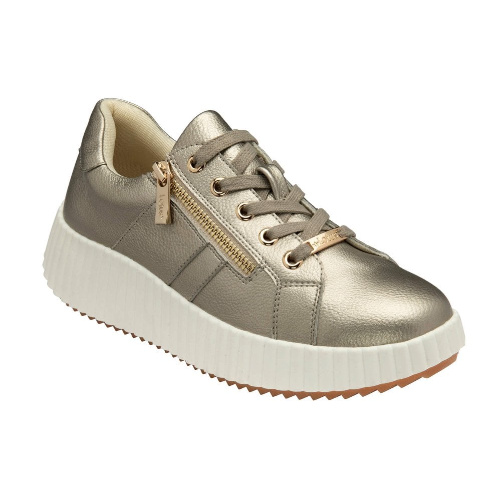Lotus women's gold lace-up trainer