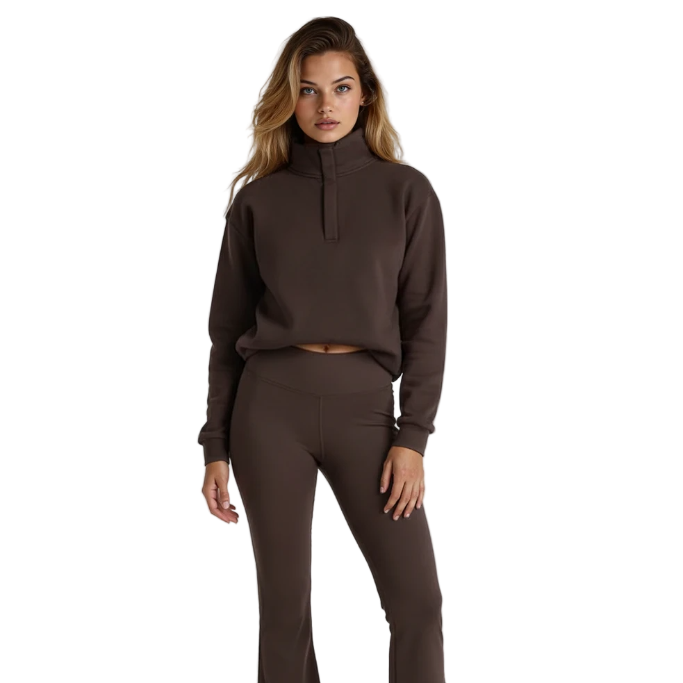 Gym+Coffee Womens Jumper Sierra Snap Collar Mocha Bean