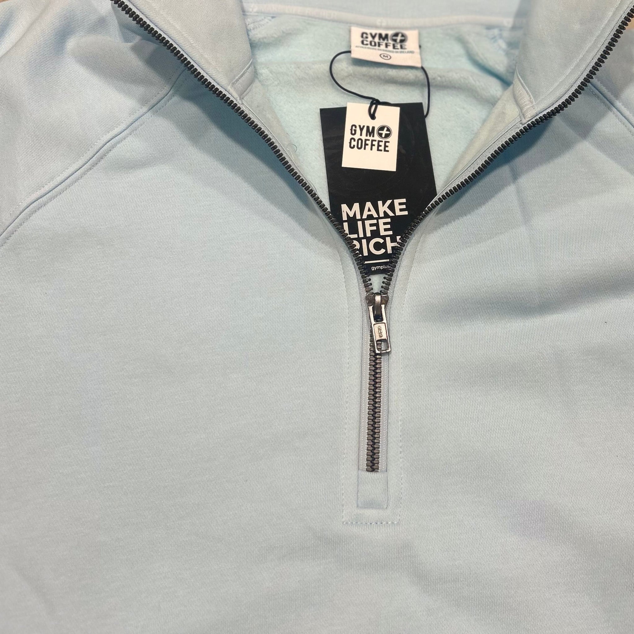 Gym+Coffee Womens Half Zip Clubhouse Baby Blue
