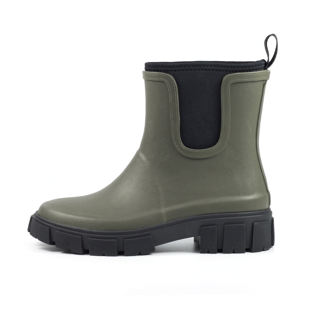 Lazy Dogz women's olive slip-on wellington boots