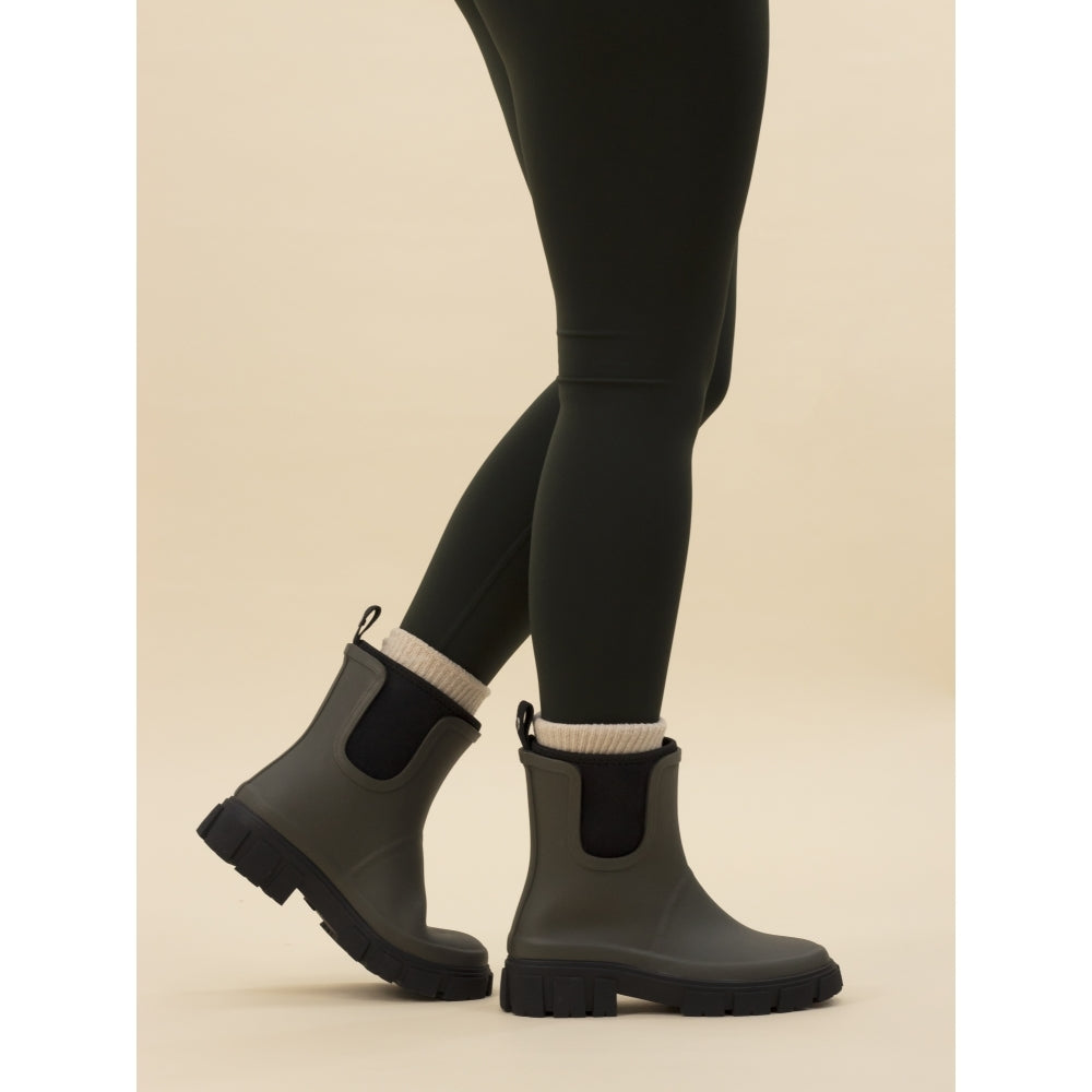 Lazy Dogz women's olive slip-on wellington boots