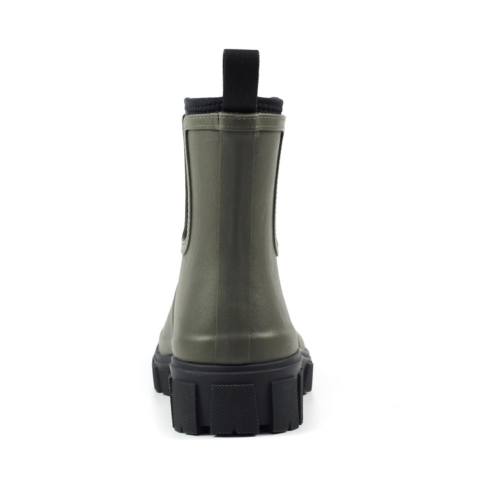 Lazy Dogz women's olive slip-on wellington boots