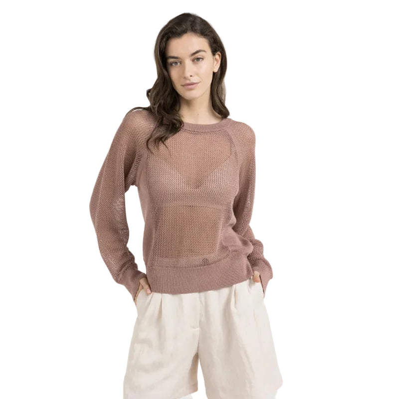 Yaya Womens Mesh-stitch Knitted Sweater Burlwood Pink