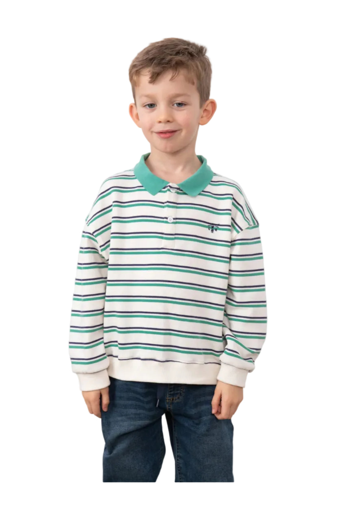 Lighthouse Boys Top Myles Sea Green & Navy Stripe