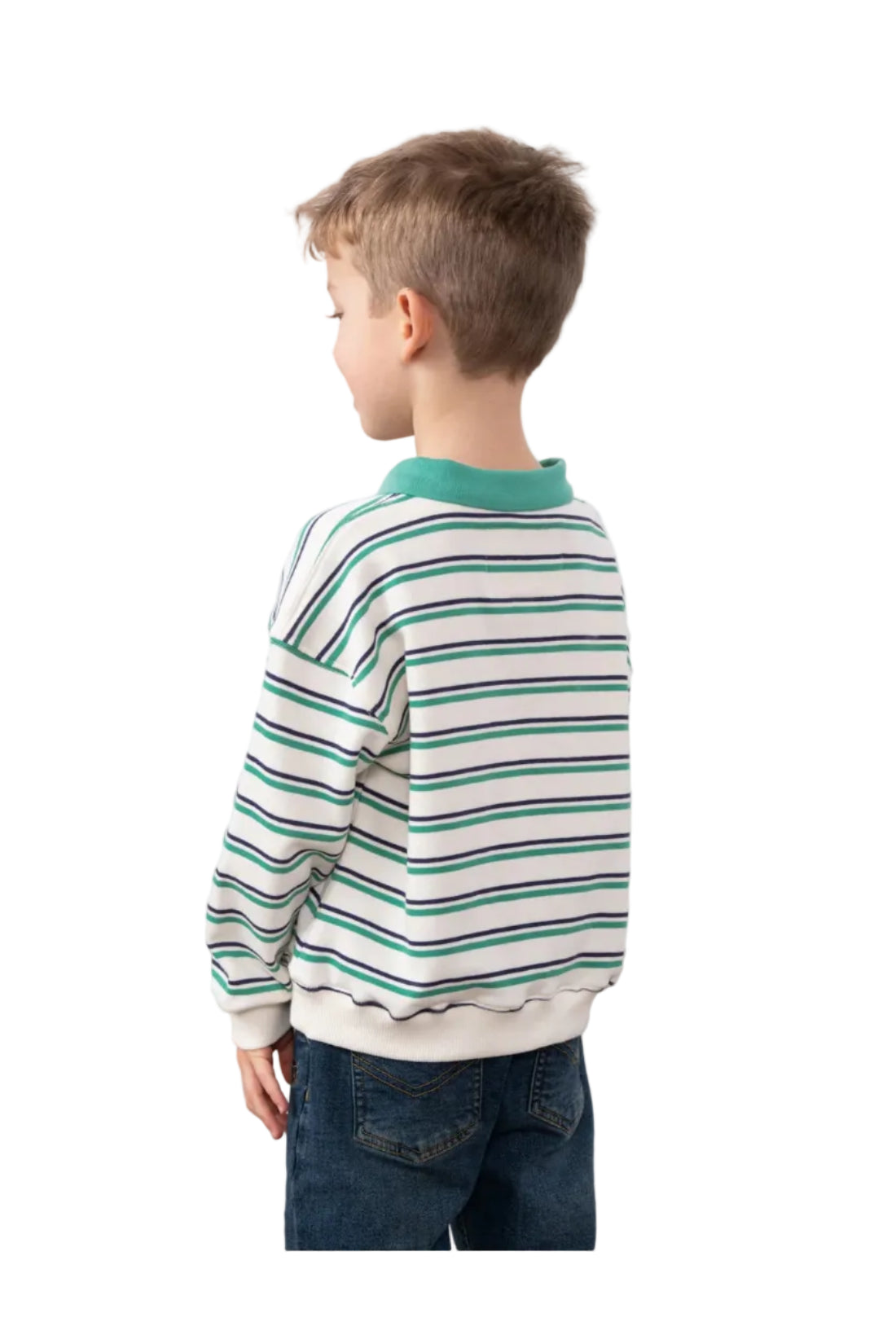 Lighthouse Boys Top Myles Sea Green & Navy Stripe