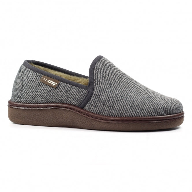 Lazy Dogz men's grey fleece slip-on slipper