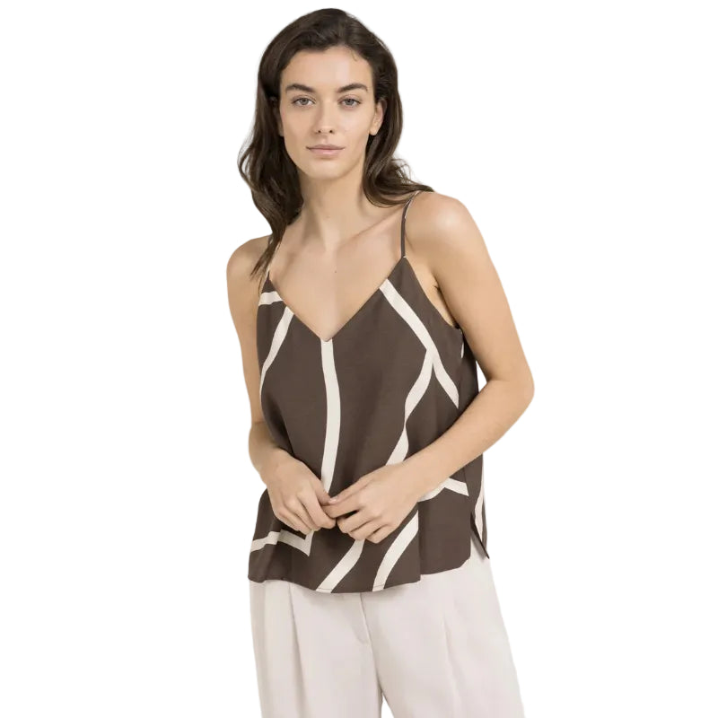 Yaya Womens Printed singlet with V-neck Chocolate Martini Dessin