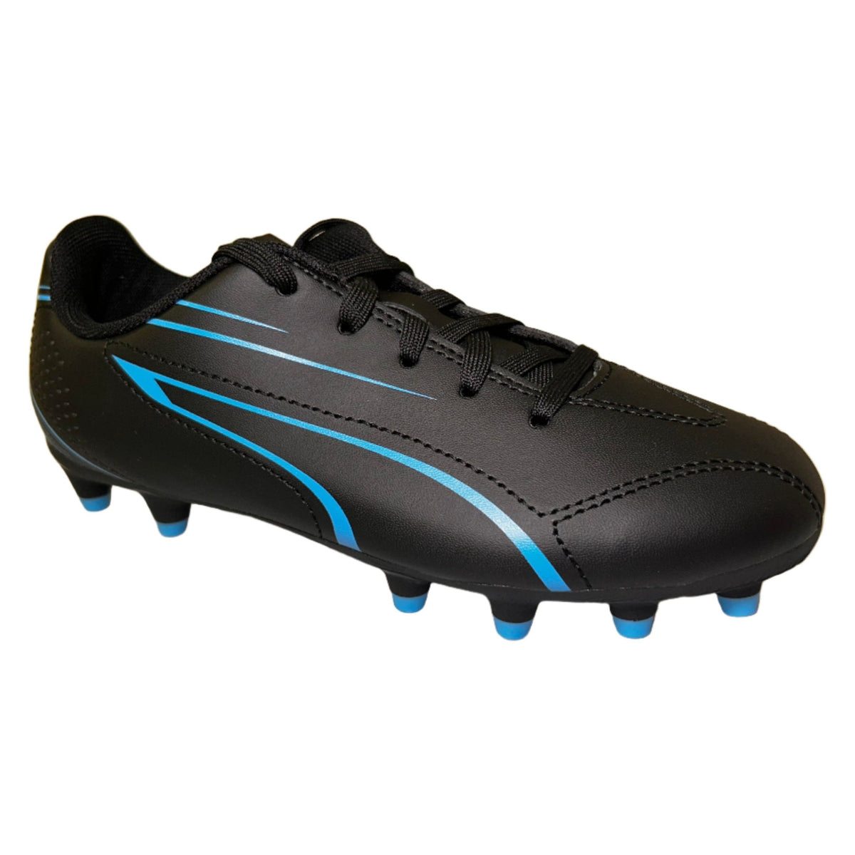 Puma Kids Vitoria FG AG Football Boots Black Luminous Blue Donaghys
