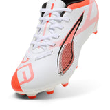 Puma Junior Unisex Football Boots Ultra 5 Play FG/AG White/Black/Glowing Red
