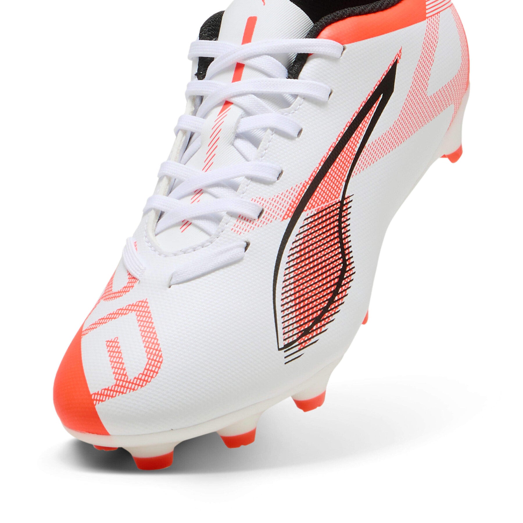 Puma Junior Unisex Football Boots Ultra 5 Play FG/AG White/Black/Glowing Red