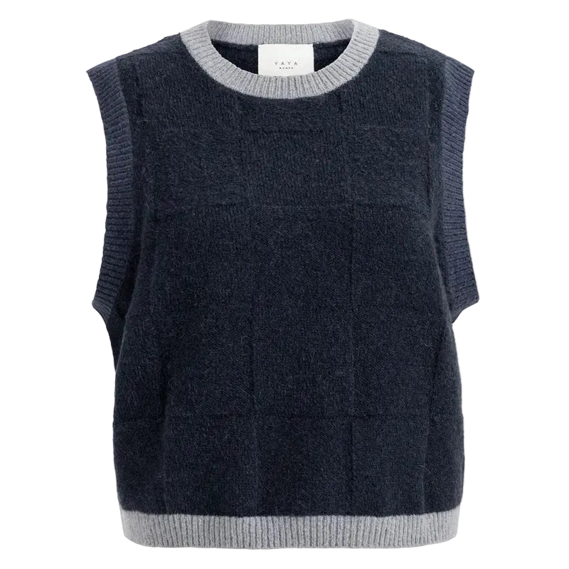 YAYA Womens Sweater Vest Soft Knitted Spencer Cat Black Dessin