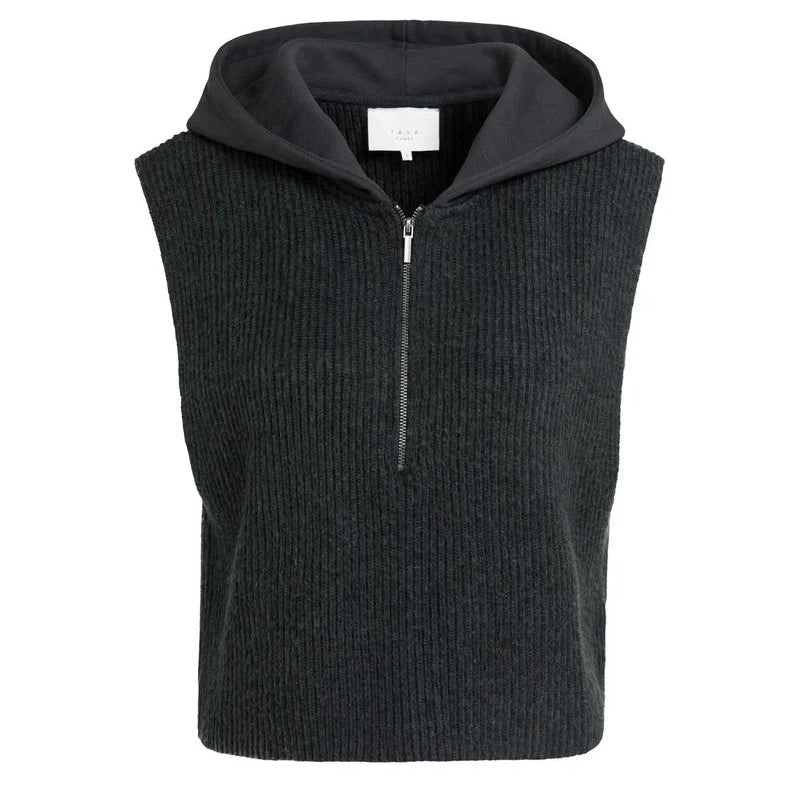 YAYA Womens Top Sleeveless Knitted Hole Black
