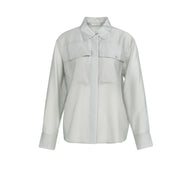 YAYA Womens Sheer Blouse Vapor Blue Grey