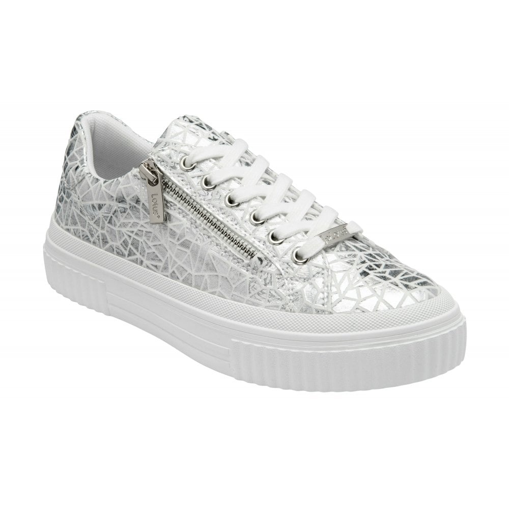 Lotus women's silver lace-up trainer