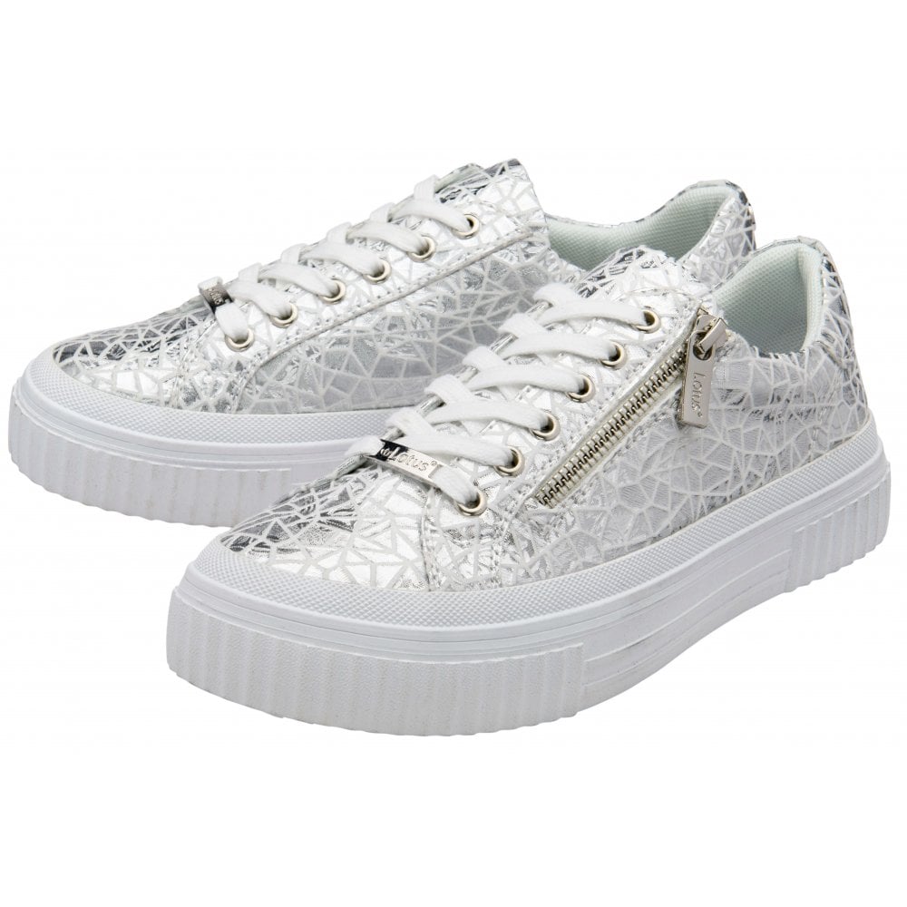 Lotus women's silver lace-up trainer