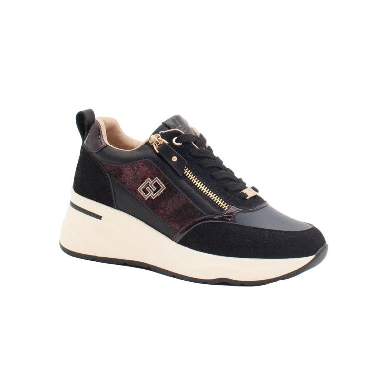 Lloyd & Pryce women's black patent trainer with zip