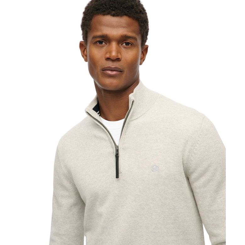 Superdry Mens Half Zip Essentials Cotton Lightning Grey Marl