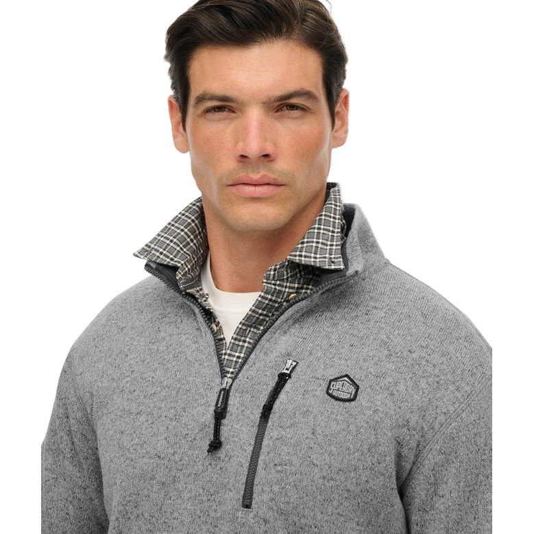 Superdry men's grey fleece quarter-zip top