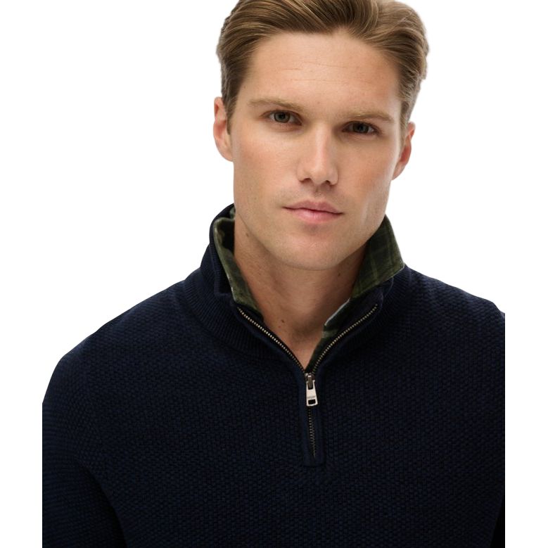 Superdry Mens Half Zip Cotton Texture Eclipse Navy Twist