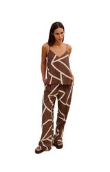 Yaya Womens Wide Leg Woven Trousers Chocolate Martini Brown Dessin