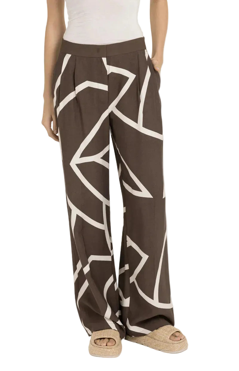 Yaya Womens Wide Leg Woven Trousers Chocolate Martini Brown Dessin