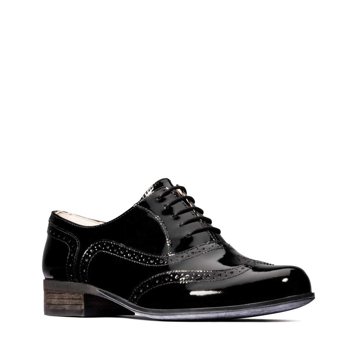 Clarks Womens Shoe Hamble Oak Black Pat Donaghys