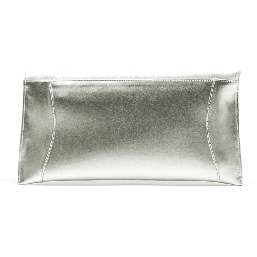 Bioeco women's silver leather and patent clutch bag with detachable strap