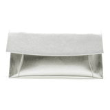 Bioeco women's silver leather and patent clutch bag with detachable strap