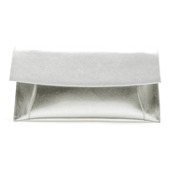 Bioeco women's silver leather and patent clutch bag with detachable strap