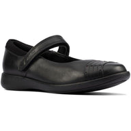 Clarks Girls School Shoe Etch Beam K Black Leather - Donaghys