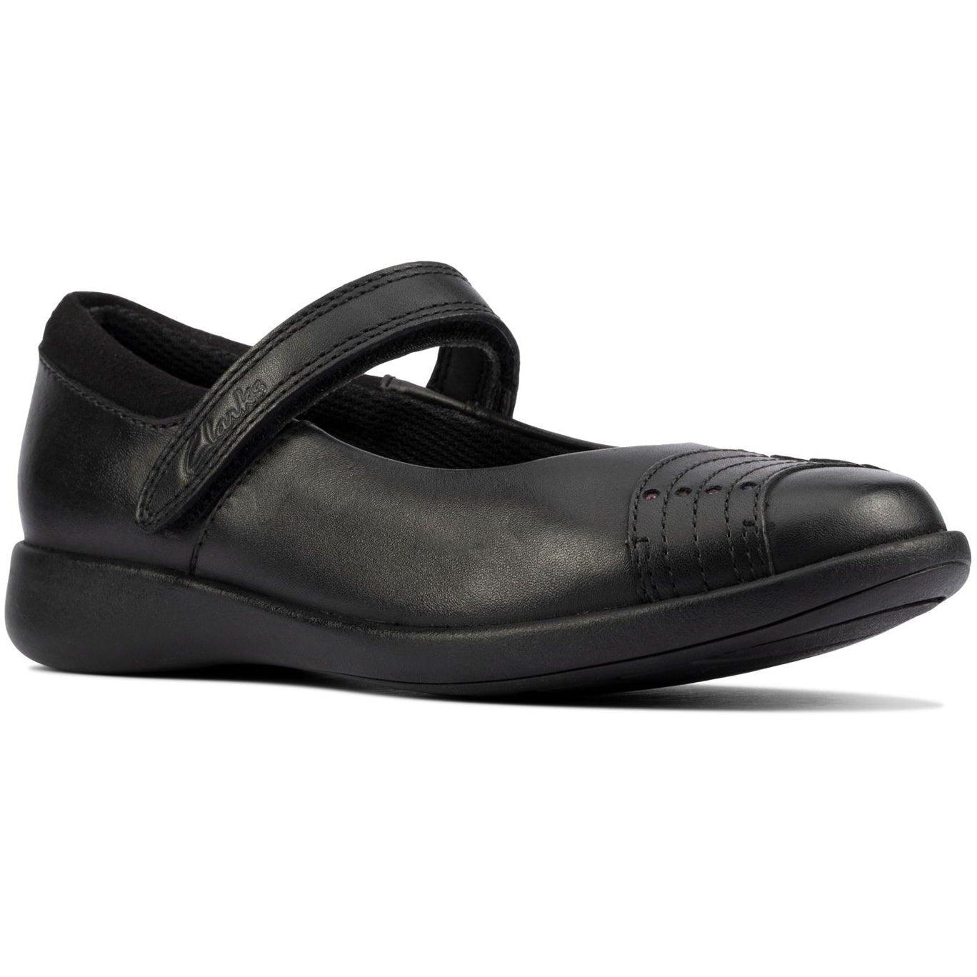 Clarks Girls School Shoe Etch Beam K Black Leather - Donaghys
