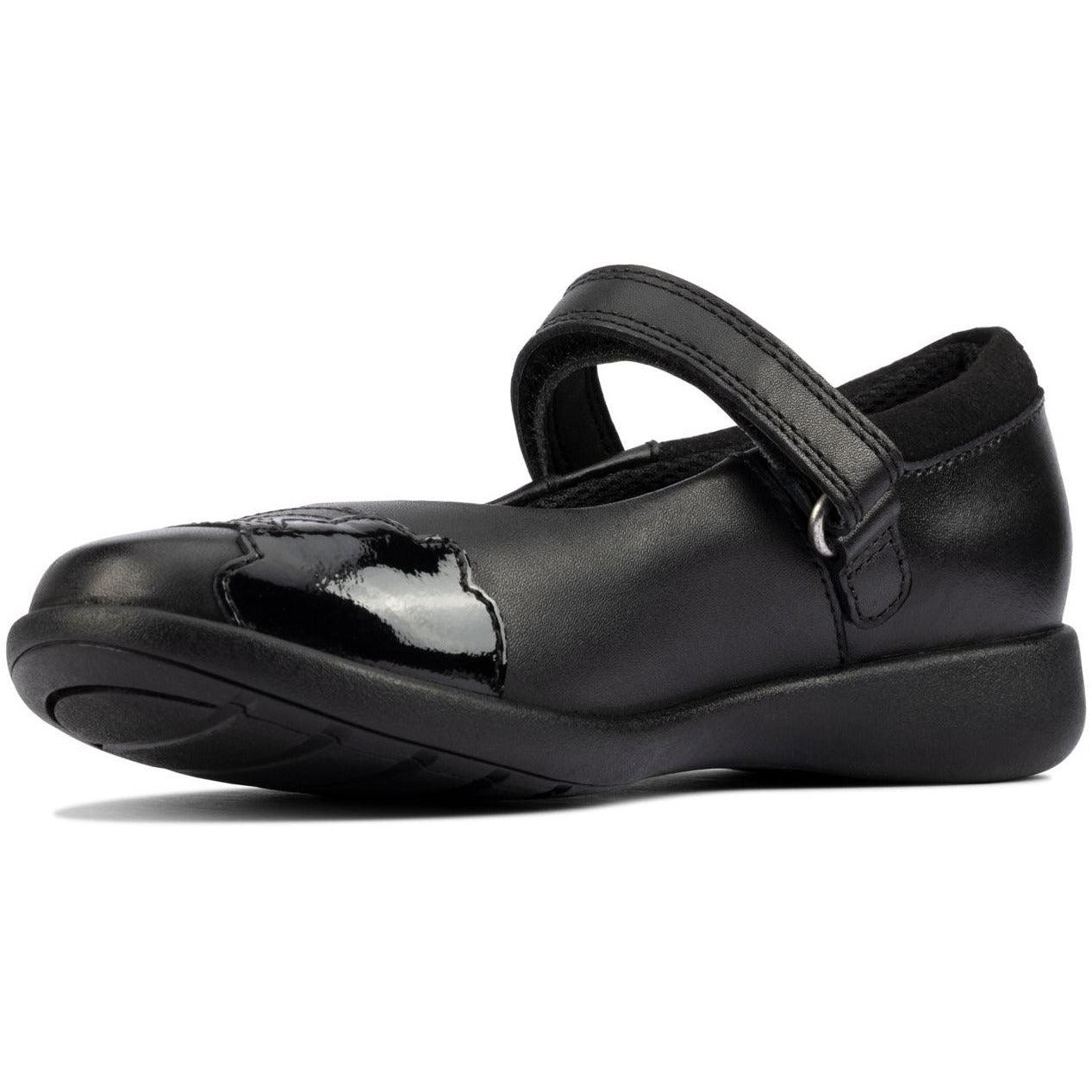 Clarks Girls School Shoe Etch Beam K Black Leather - Donaghys