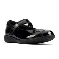 Clarks Girls School Shoe Etch Beam T Black Patent - Donaghys