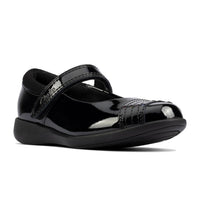 Clarks Girls School Shoe Etch Beam T Black Patent - Donaghys