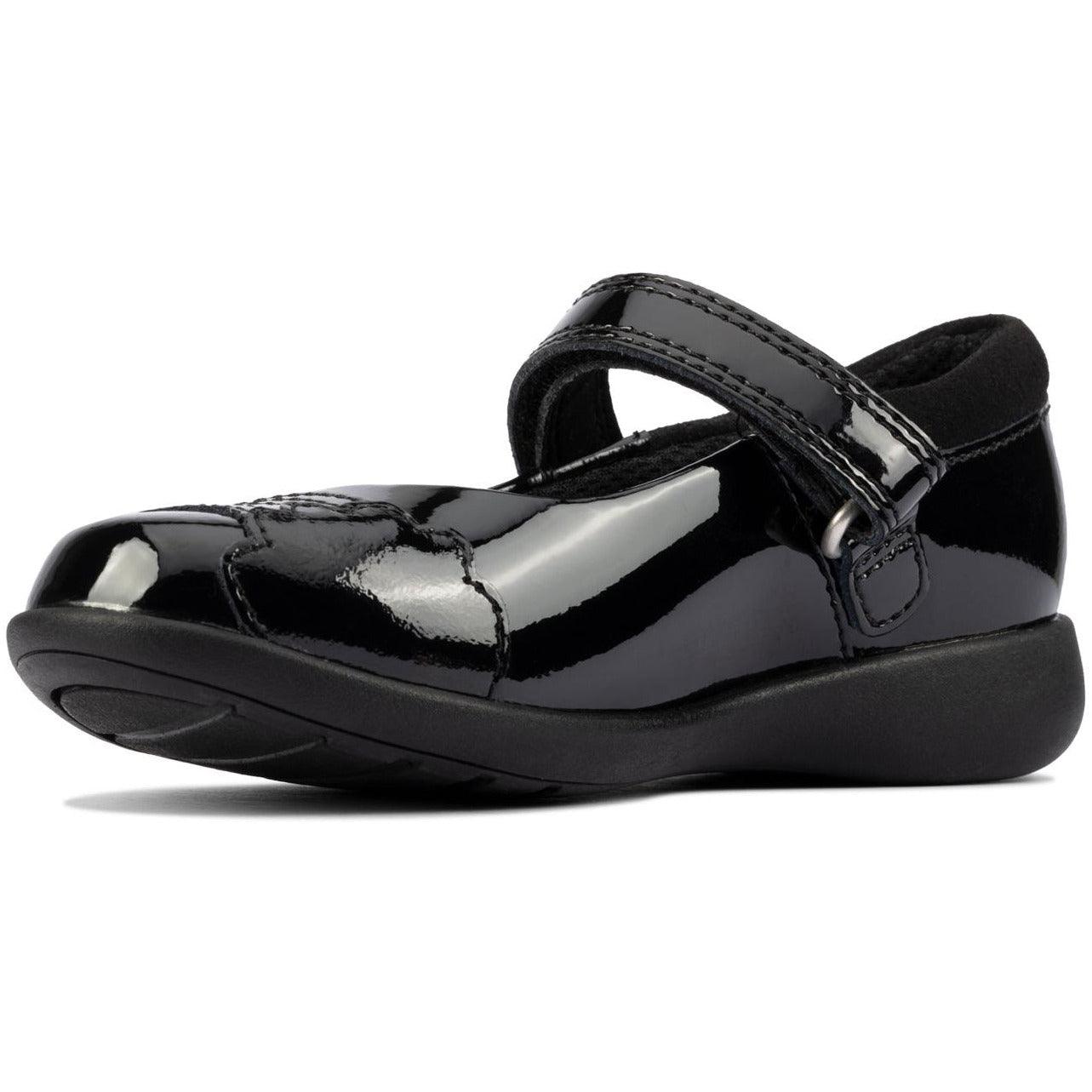 Clarks Girls School Shoe Etch Beam T Black Patent - Donaghys