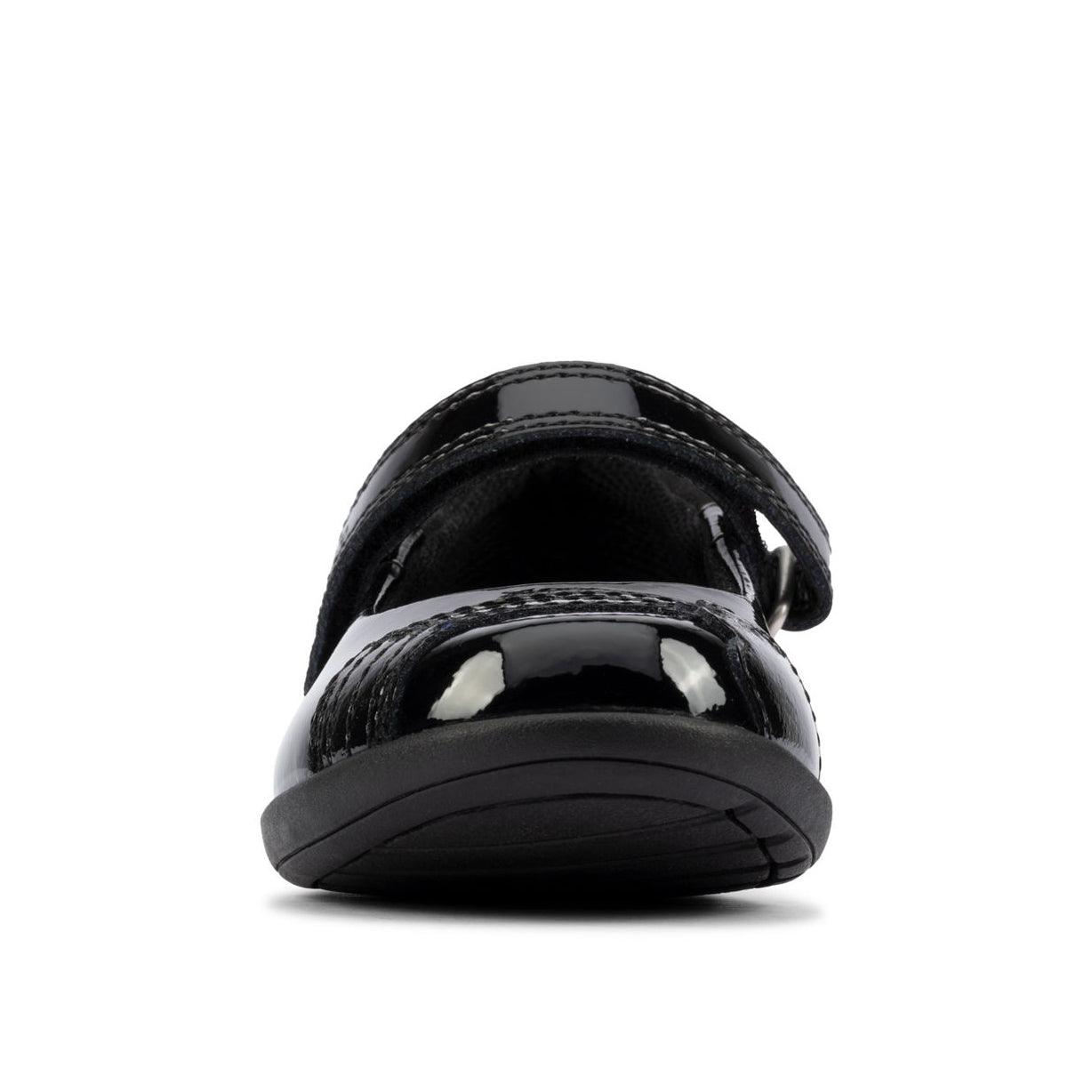 Clarks Girls School Shoe Etch Beam T Black Patent - Donaghys