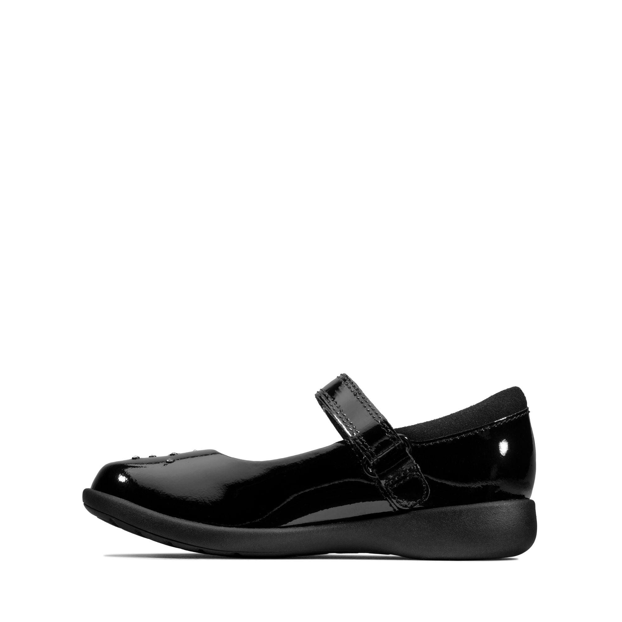 Clarks Girls School Shoe Etch Spark T Black Patent - Donaghys