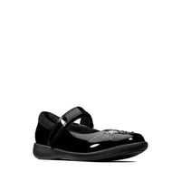 Clarks Girls School Shoe Etch Spark T Black Patent - Donaghys